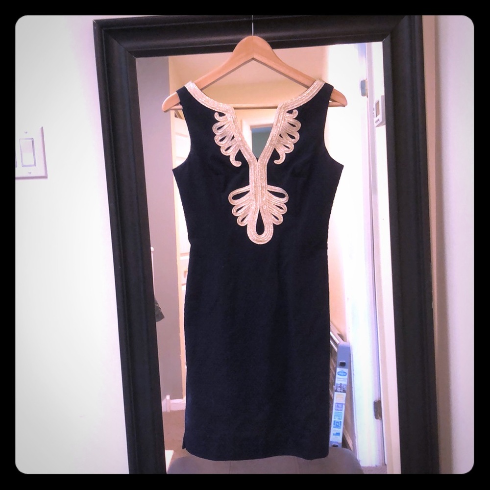 COPY - Lilly Pulitzer Janice Shift dress Navy & Gold